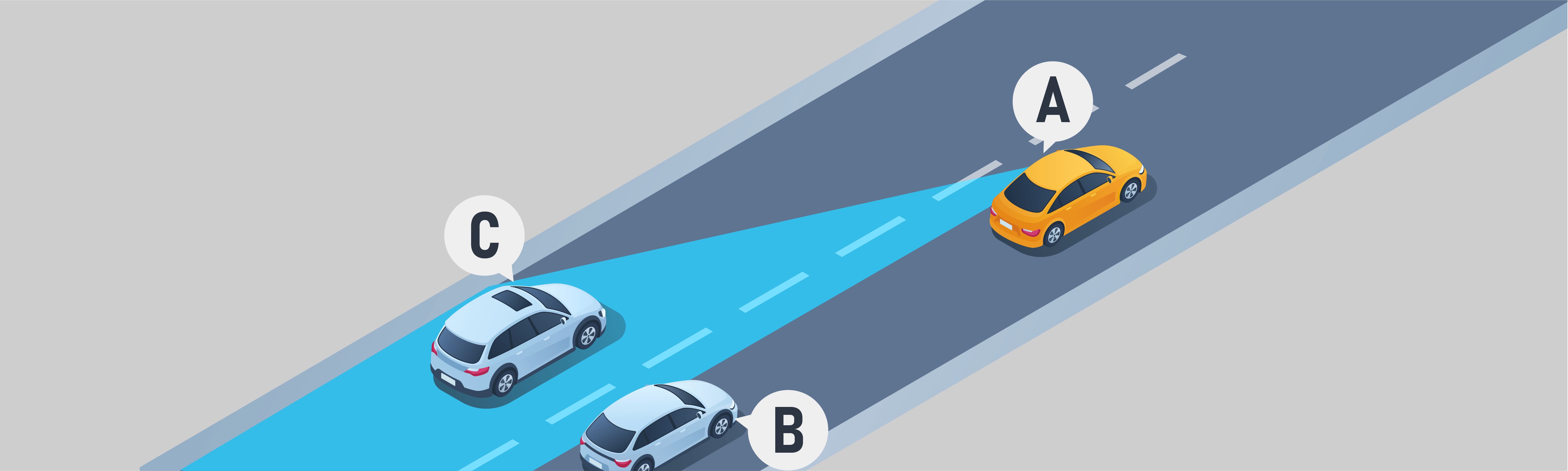 Getting ready to drive - Using the left exterior mirror, which vehicle can the driver of vehicle A see?